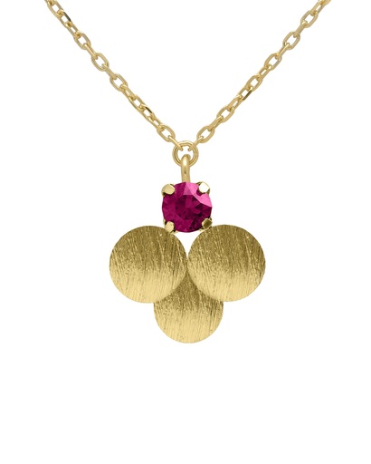 [A5707-21DG] Collar corto Azure círculo textura con cristal rosa en Plata baño Oro