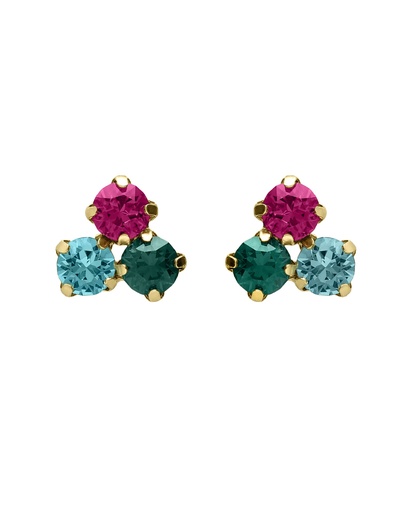 [A5709-MDT] Pendientes botón Azure con cristal multicolor en Plata baño Oro