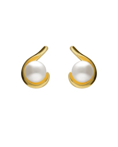 [A5719-90DT] Pendientes botón Solene con perla cultivada en Plata baño Oro