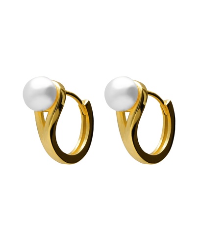 [A5720-90DT] Pendientes aro click Solene con perla cultivada en Plata baño Oro