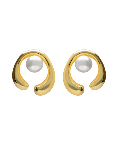 [A5721-90DT] Pendientes cortos Solene con perla cultivada en Plata baño Oro