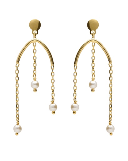 [A5728-00DT] Pendientes largos Solene cadenas con perla en Plata baño Oro