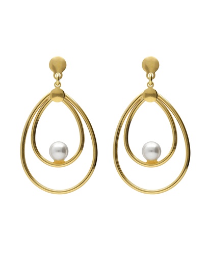 [A5729-00DT] Pendientes largos Solene gota con perla en Plata baño Oro