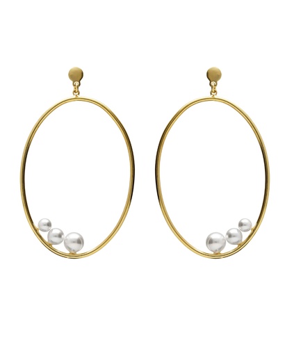 [A5731-00DT] Pendientes largos Solene oval con perla en Plata baño Oro