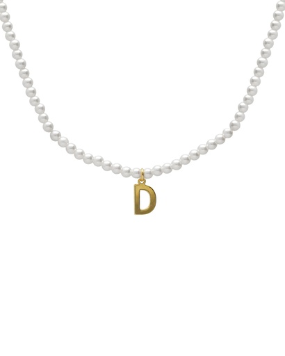 [A5734-00DG] Collar corto personalizado Solene una letra con perla en Plata baño Oro