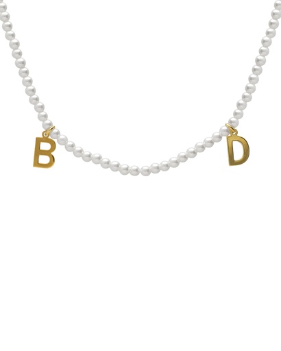 [A5735-00DG] Collar corto personalizado Solene dos letras con perla en Plata baño Oro