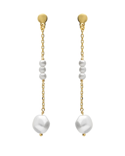 [A5749-00DT] Pendientes largos Solene con perla barroca en Plata baño Oro