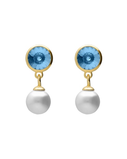 Pendientes cortos Solene con perla y cristal en Plata baño Oro
