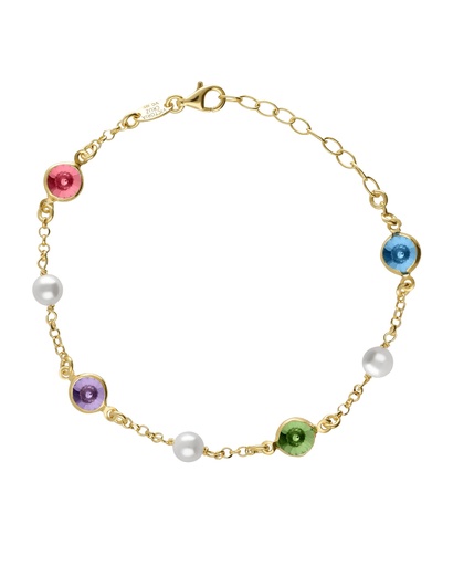 [A5755-MDP] Pulsera Solene con perla y cristal multicolor en Plata baño Oro