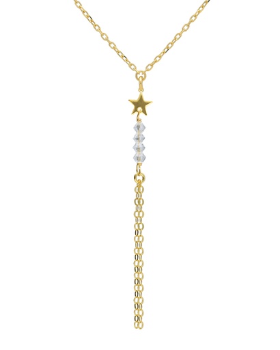 Collar largo Muse estrella y cadenas con cristal blanco en Plata