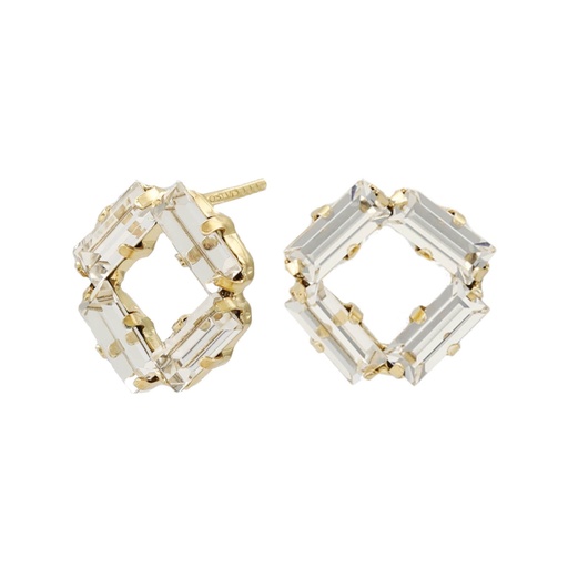 Pendientes cortos rectángulo cristal blanco en Plata de Charlotte