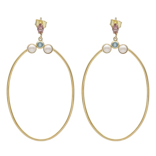 [A4084-MDT] Pendientes largos perla multicolor bañados en oro