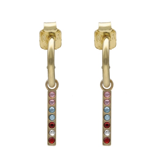 Pendientes aro palo cristal multicolor en Plata de Charming